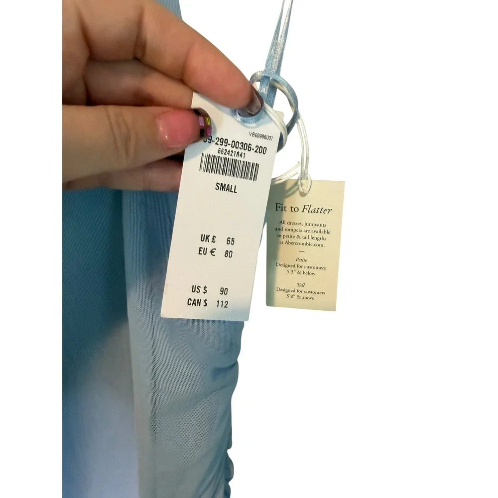 NWT Abercrombie & Fitch Blue Mesh Ruched Twisted Racerback Maxi Dress Small